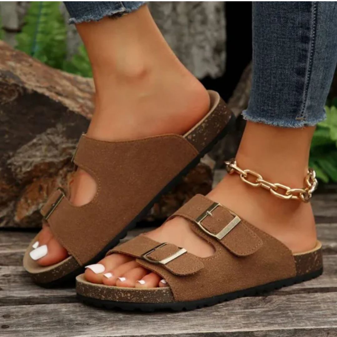 VintageFit | Retro Klapki Slip-On dla Kobiet z Podwójnym Zapięciem