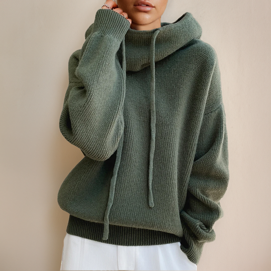 Kobieta | Oversize Dzianinowa Bluza z Kapturem | Sweter z Golfem | Miękki i Przytulny | Casual Elegancki