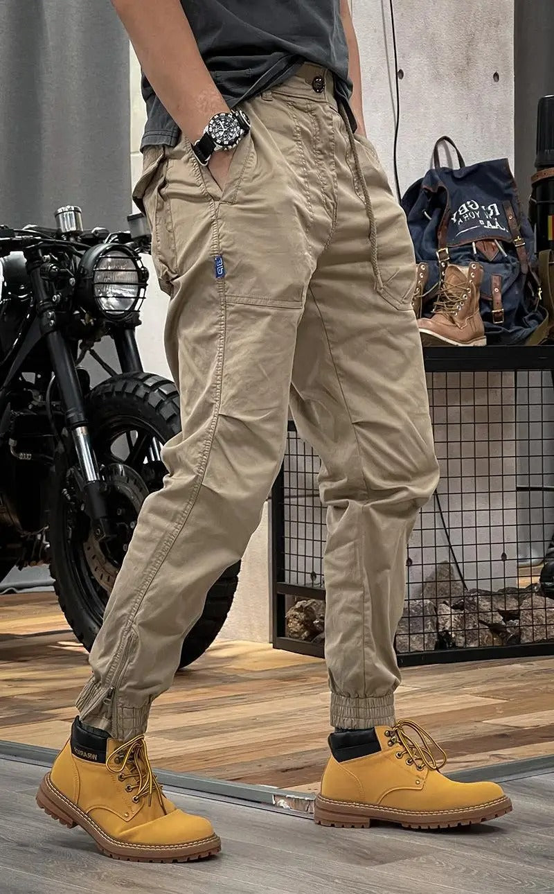 Męskie Spodnie Cargo z Elastycznym Pasem | Wiele Kieszeni | Zwężany Krój Comfort Fit | Casual i Outdoor