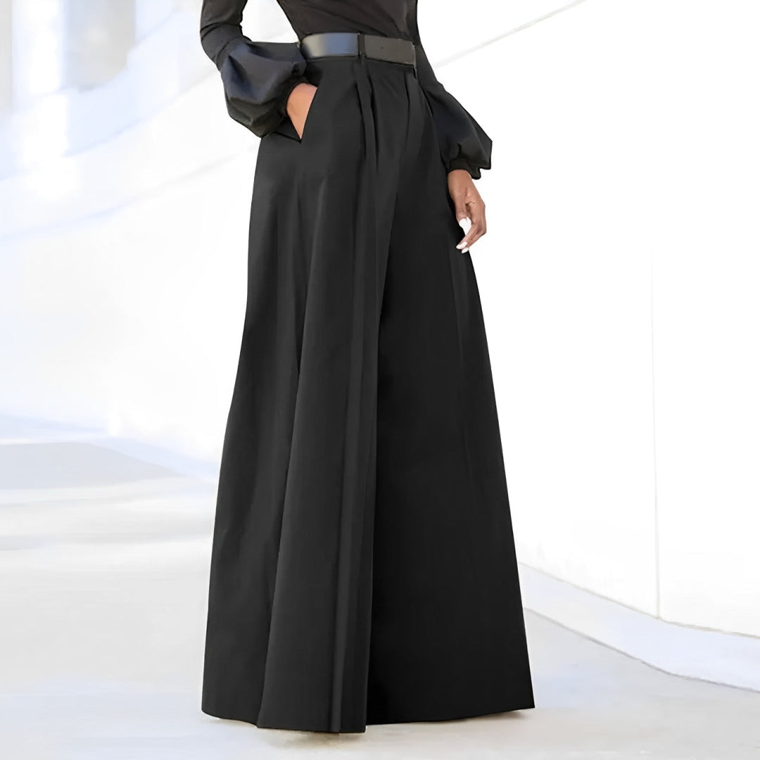 Damskie Spodnie z Wysokim Stanem i Szerokimi Nogawkami | Eleganckie Fałdy z Przodu | Elastyczny Materiał | Na Co Dzień i Smart Casual