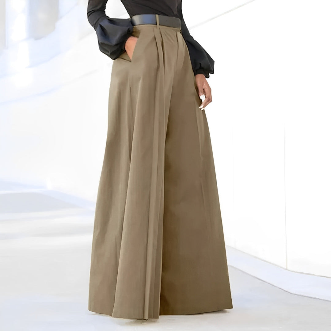 Damskie Spodnie z Wysokim Stanem i Szerokimi Nogawkami | Eleganckie Fałdy z Przodu | Elastyczny Materiał | Na Co Dzień i Smart Casual