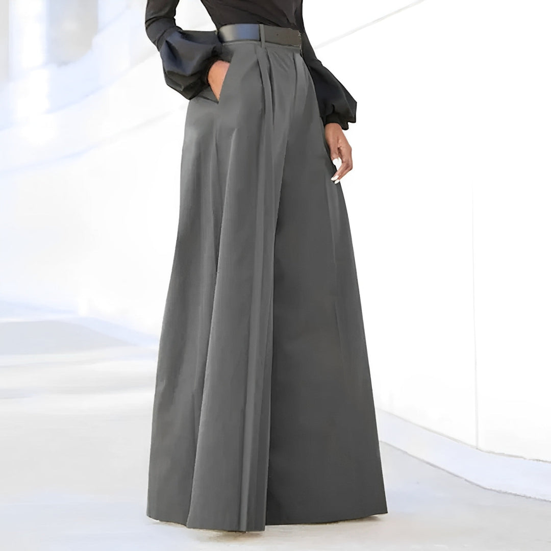 Damskie Spodnie z Wysokim Stanem i Szerokimi Nogawkami | Eleganckie Fałdy z Przodu | Elastyczny Materiał | Na Co Dzień i Smart Casual