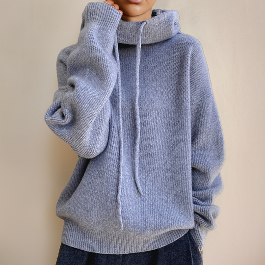 Kobieta | Oversize Dzianinowa Bluza z Kapturem | Sweter z Golfem | Miękki i Przytulny | Casual Elegancki