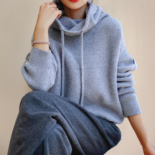 Kobieta | Oversize Dzianinowa Bluza z Kapturem | Sweter z Golfem | Miękki i Przytulny | Casual Elegancki