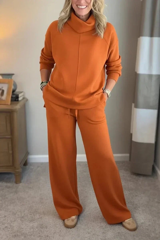 Kobieta | Zestaw Loungewear | Aya | Dzianinowy Komplet | Szerokie Spodnie | Granatowy | All-Season