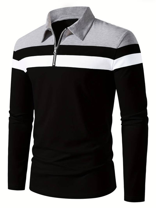 Męskie Polo z Długim Rękawem i Zamkiem | Klasyczny Kołnierzyk Polo | Regular Fit | Casual i Smart Casual