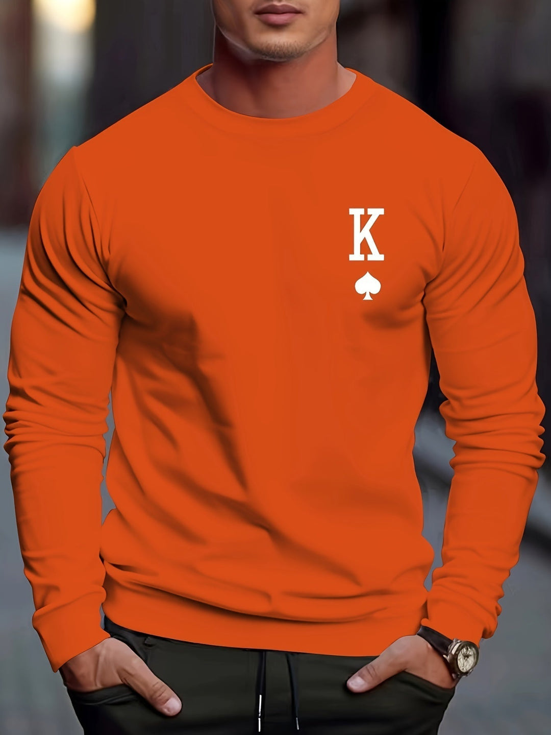 Sweter męski | nadruk, długie rękawy