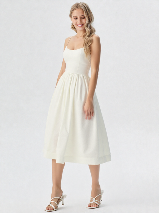 Sukienka Midi Ascot A-Line | Dekolt U | Wysoka Talia | Elegancka Damska Sukienka Bez Rękawów