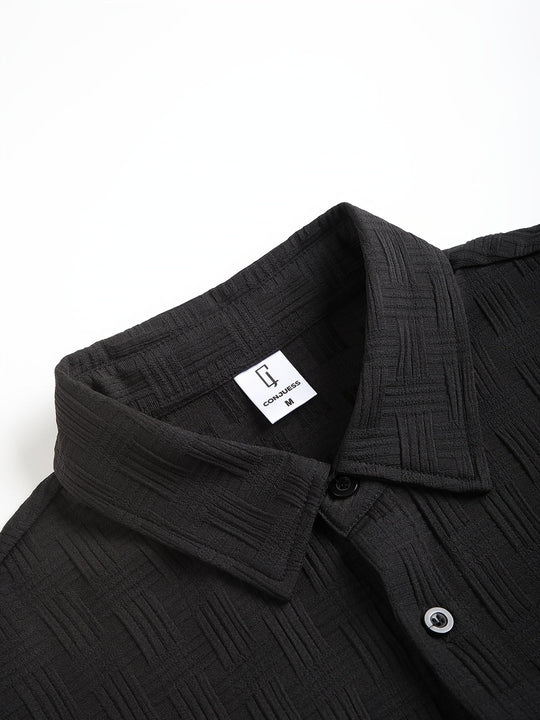 Mężczyzna | Zestaw Letni | Haftowana Koszula | Spodenki z Troczkiem | Casual Fit | Dwuczęściowy