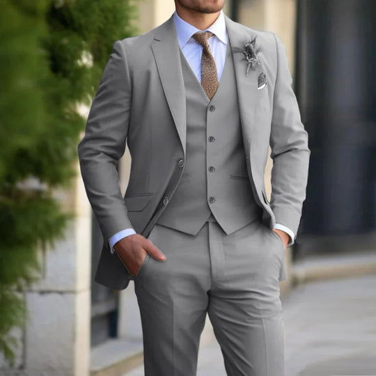 Mężczyzna | Elegancki Garnitur | Zestaw 3 Elementy | Dopasowana Sylwetka | Okazje Formalne