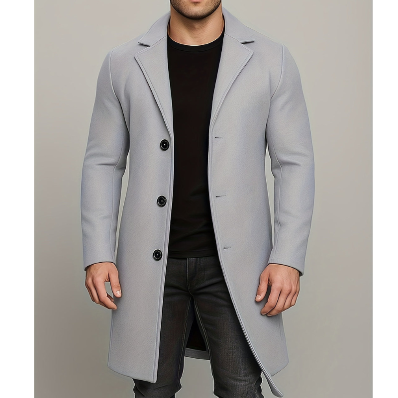 Mężczyzna | Długa Kurtka Zimowa | Regular Fit | Zapięcie na Guziki | Klasyczne Klapy | Styl Formalny i Casual