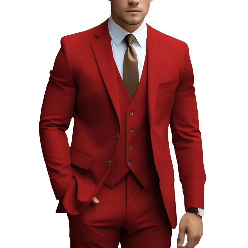 Mężczyzna | Garnitur 3-Częściowy | Marynarka Kamizelka Spodnie | Slim Fit | Styl Weselny
