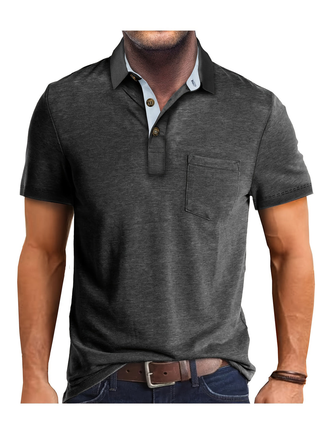 Mężczyzna | Koszula | Krótki Rękaw | Lekka Konstrukcja | Kieszeń na Piersi | Styl Casual Sportowy