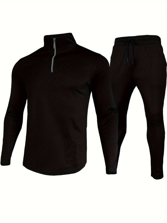 Mężczyzna | Dres 2-Częściowy | Bluza z Zamkiem 1/4 | Spodnie ze Sznurkiem | Styl Sportowy