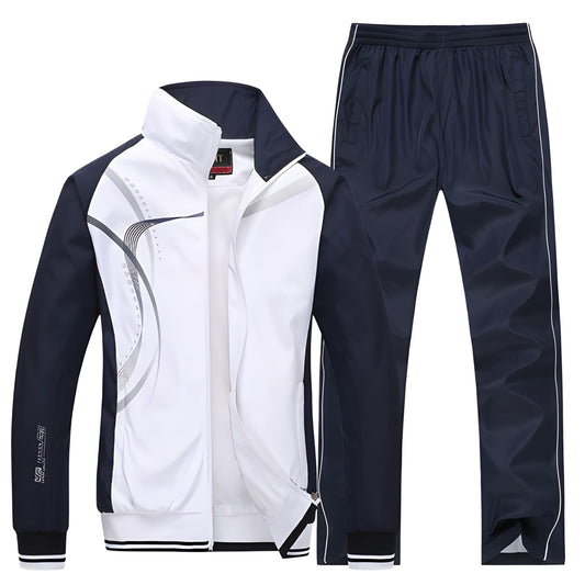 Dres męski dwuczęściowy | Kurtka z zamkiem, spodnie, oddychający materiał | Sportowy styl casual