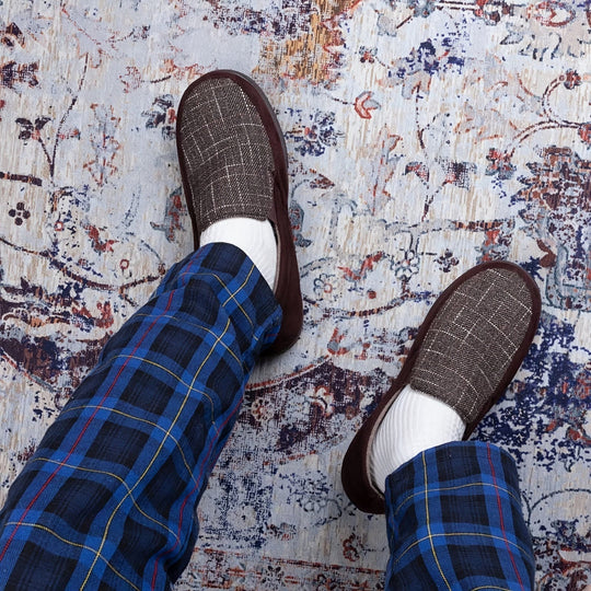 Loafersy Męskie | Ciepłe Mokasyny | Wzór w Kratkę | Antypoślizgowa Podeszwa | Domowe Casual