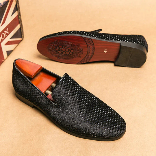 Mężczyzna | Loafersy Wizytowe | Pleciona Faktura | Wsuwane | Styl Elegancki