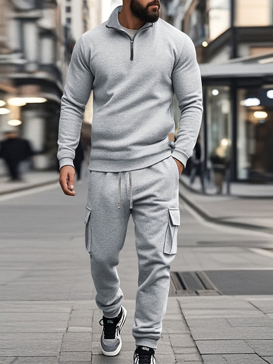 Męski Retro Sportpak | Sweatshirt z Pół-Zipem i Spodnie Robocze | Modny i Funkcjonalny