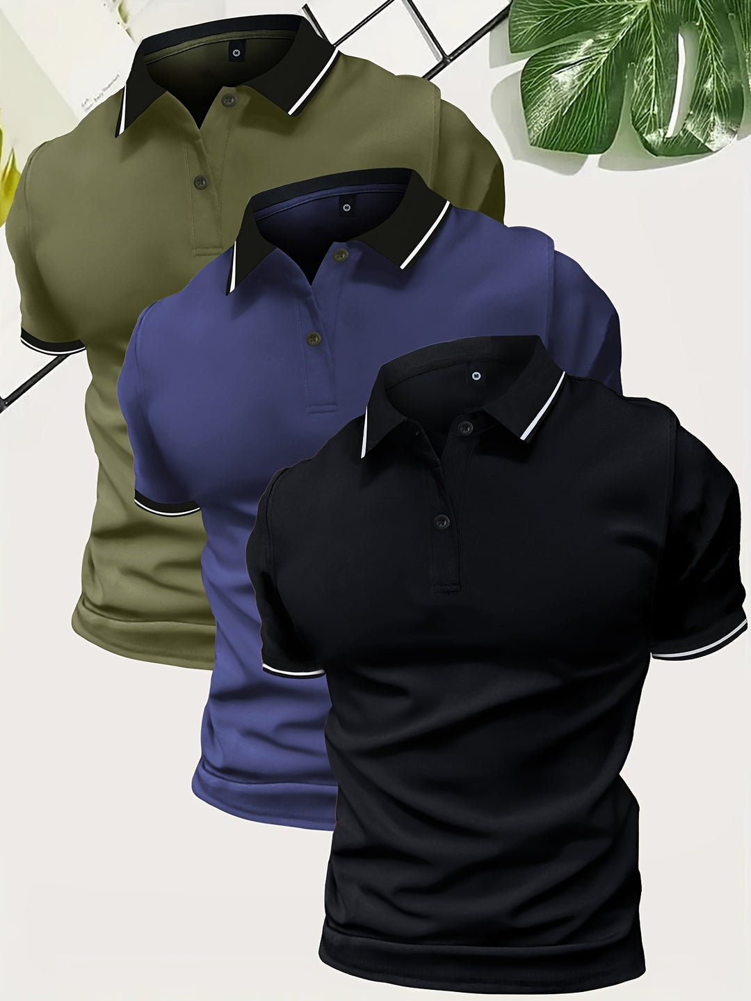Mężczyzna | Zestaw 3 Koszulek Polo | Krótki Rękaw | Gładki Design | Lekka Tkanina | Styl Casual
