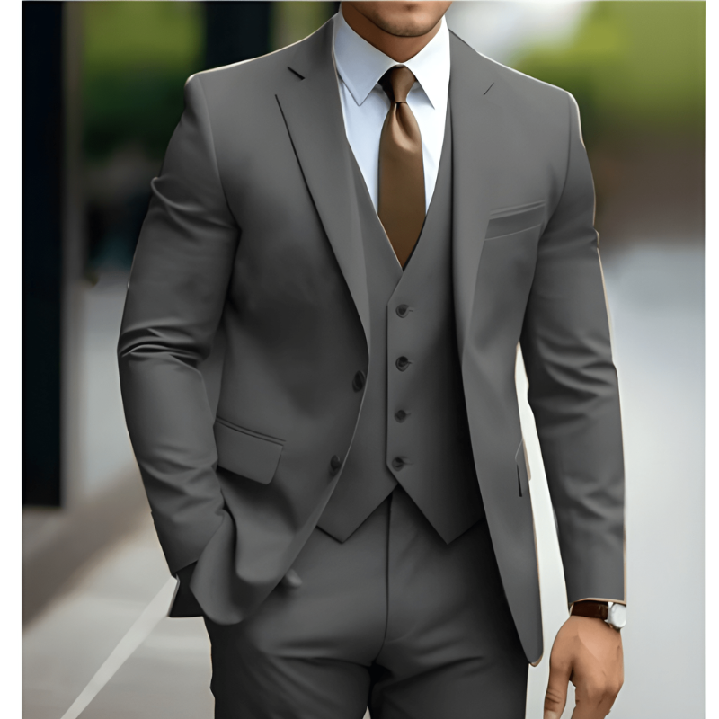 Mężczyzna | Garnitur 3-Częściowy | Marynarka Kamizelka Spodnie | Slim Fit | Styl Weselny