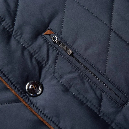 Mężczyzna | Kurtka Zimowa Pikowana | Regular Fit | Zamek i Guziki | Stojący Kołnierz | Styl Nowoczesny