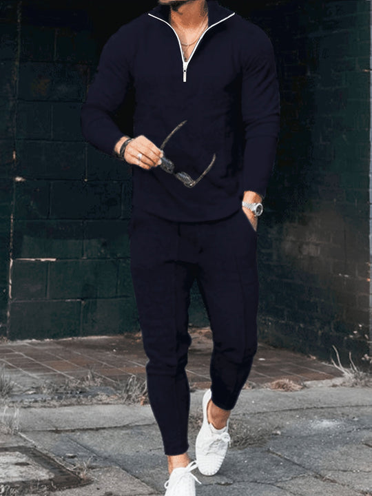 Mężczyzna | Dres 2-Częściowy | Bluza z Zamkiem 1/4 | Spodnie ze Sznurkiem | Styl Sportowy
