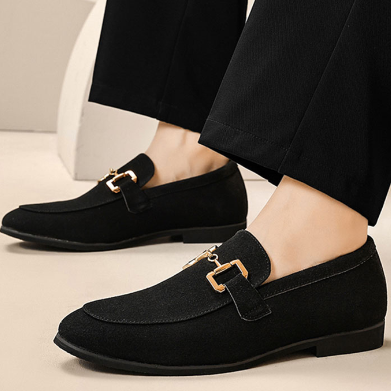 Loafersy Męskie | Eleganckie Pantofle | Wsuwane | Detal z Klamrą | Formalne