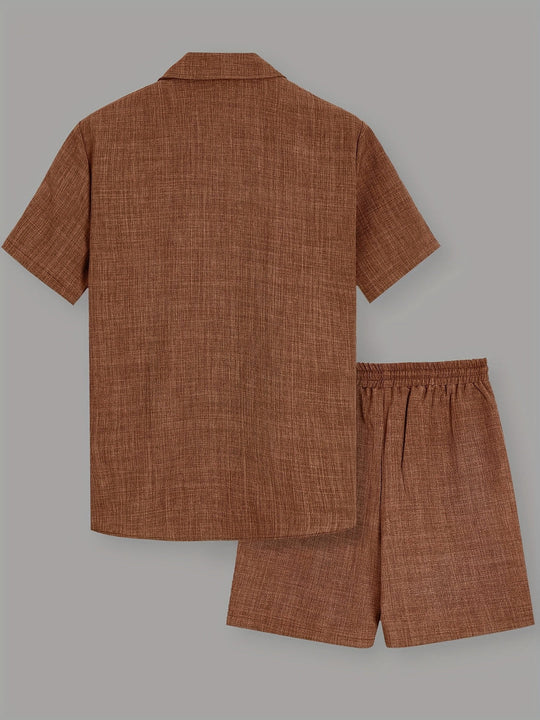 Mężczyzna | Zestaw Letni | Koszula z Krótkim Rękawem | Szorty z Troczkiem | Casual Fit | Dwuczęściowy