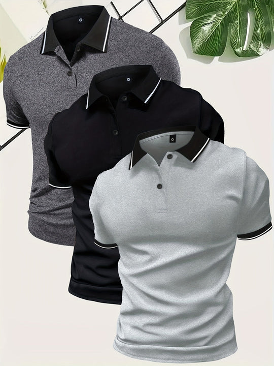 Mężczyzna | Zestaw 3 Koszulek Polo | Krótki Rękaw | Gładki Design | Lekka Tkanina | Styl Casual