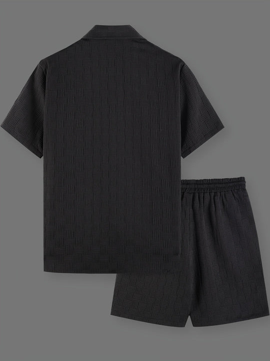 Mężczyzna | Zestaw Letni | Haftowana Koszula | Spodenki z Troczkiem | Casual Fit | Dwuczęściowy