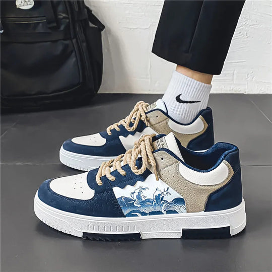 Męskie Sneakersy Casual | Oddychające Buty Sportowe | Płaska Elastyczna Podeszwa | Sznurowane Całoroczne