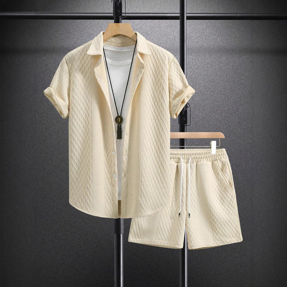 Mężczyzna | Zestaw Letni | Koszula z Kołnierzykiem | Spodenki z Troczkiem | Casual Fit | Dwuczęściowy