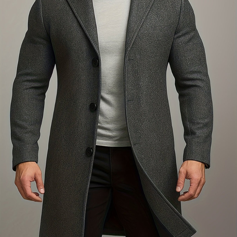 Mężczyzna | Długa Kurtka Zimowa | Regular Fit | Zapięcie na Guziki | Klasyczne Klapy | Styl Formalny i Casual