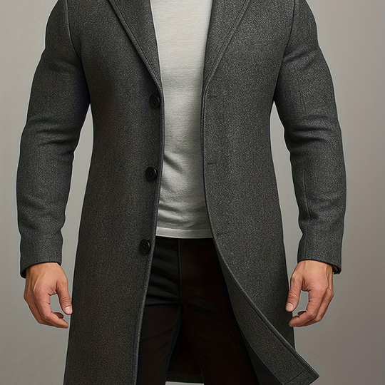Mężczyzna | Długa Kurtka Zimowa | Regular Fit | Zapięcie na Guziki | Klasyczne Klapy | Styl Formalny i Casual