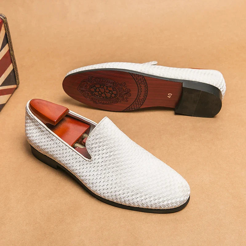 Mężczyzna | Loafersy Wizytowe | Pleciona Faktura | Wsuwane | Styl Elegancki