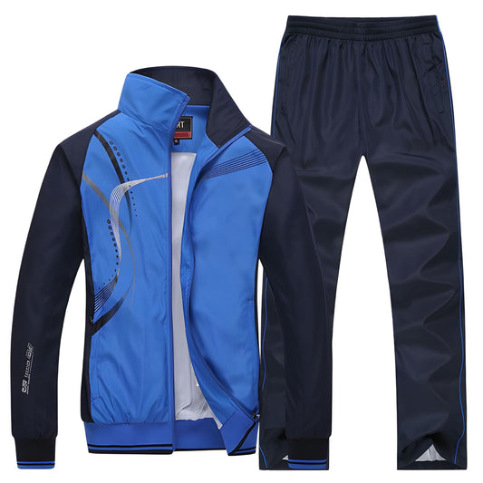 Dres męski dwuczęściowy | Kurtka z zamkiem, spodnie, oddychający materiał | Sportowy styl casual