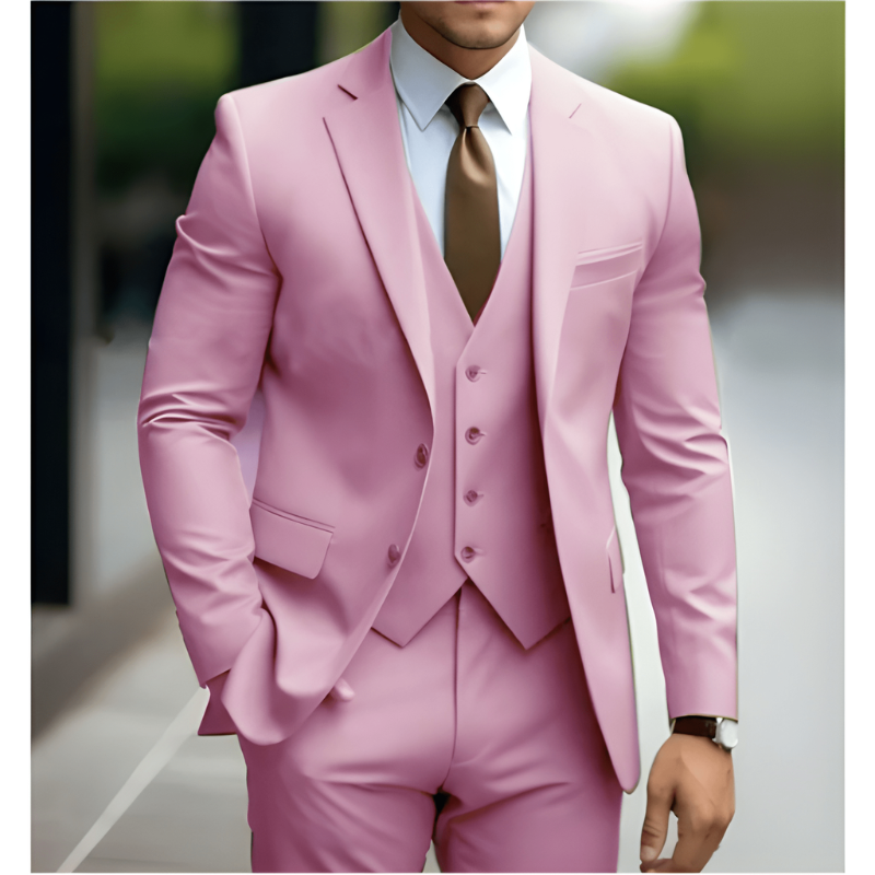 Mężczyzna | Garnitur 3-Częściowy | Marynarka Kamizelka Spodnie | Slim Fit | Styl Weselny