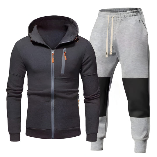 Męski Dres | Sportowa Bluza z Kapturem i Spodnie Dresowe | Funkcjonalne Kieszenie na Zamek | Odzież