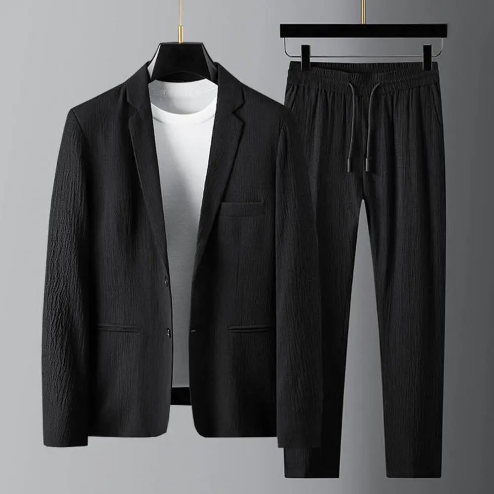 Mężczyzna | Zestaw Dwuczęściowy | Styl Marynarki | Zapięcie na Guziki | Elegancki Casual