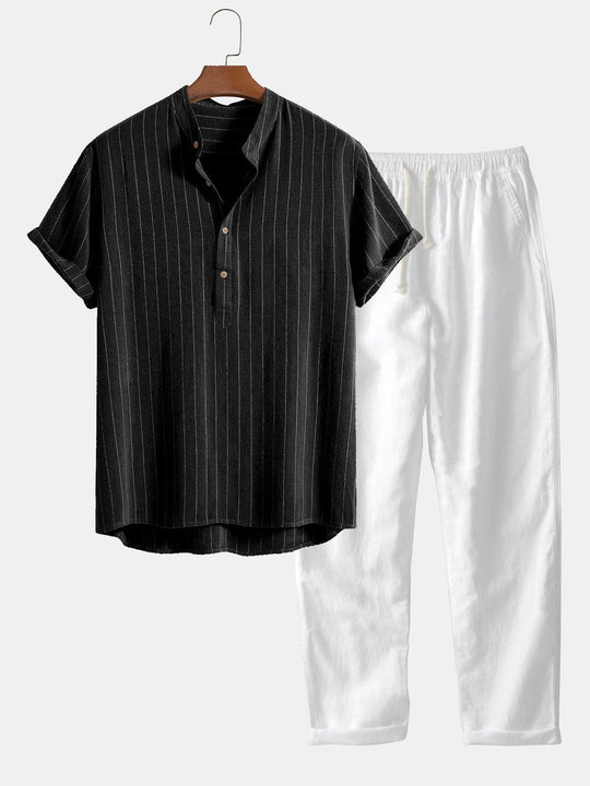Mężczyzna | Zestaw Dwuczęściowy | Koszula z Krótkim Rękawem | Spodnie | Styl Casual