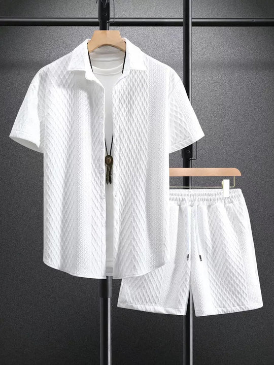 Mężczyzna | Zestaw Letni | Koszula z Kołnierzykiem | Spodenki z Troczkiem | Casual Fit | Dwuczęściowy