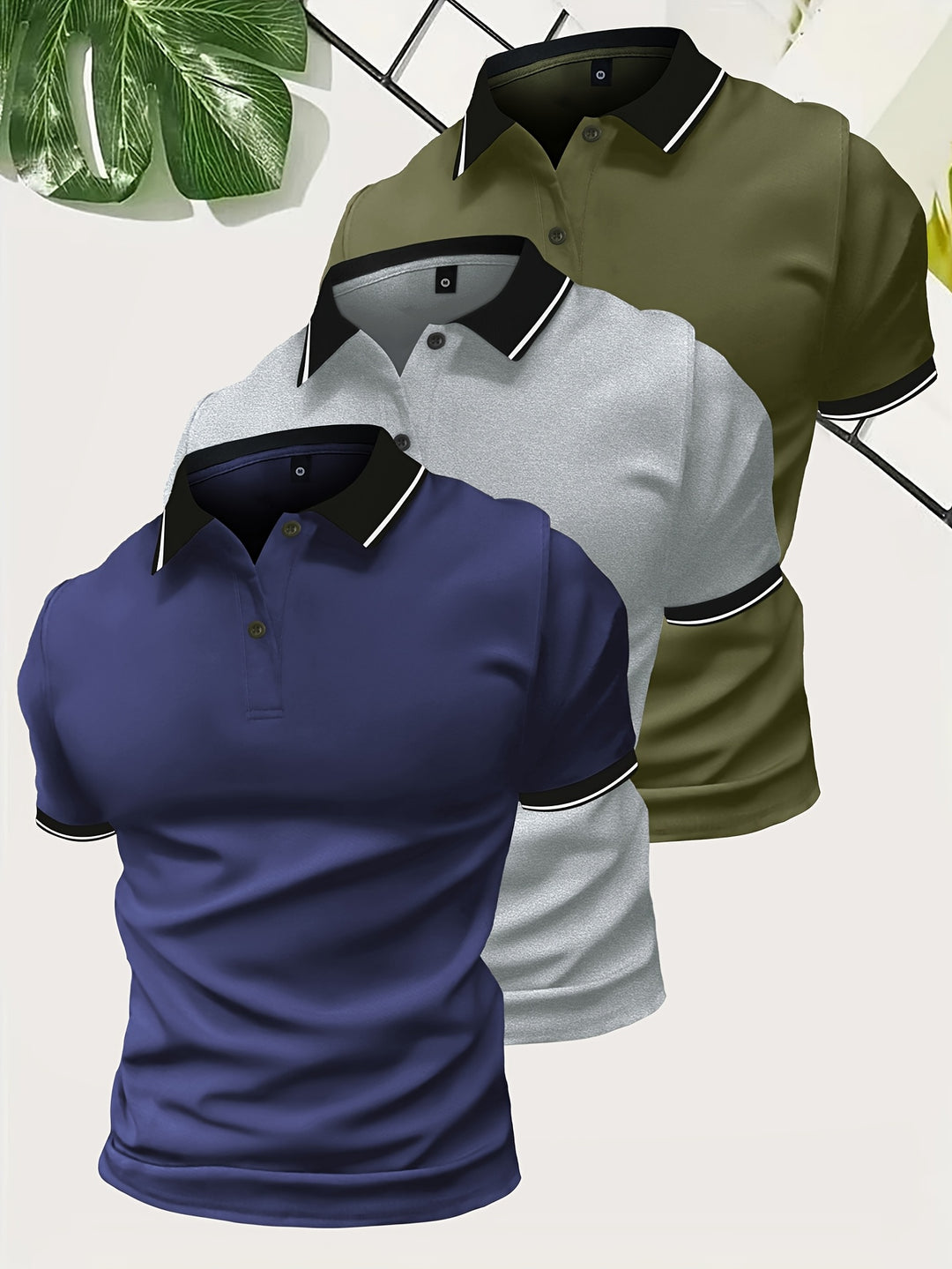Mężczyzna | Zestaw 3 Koszulek Polo | Krótki Rękaw | Gładki Design | Lekka Tkanina | Styl Casual
