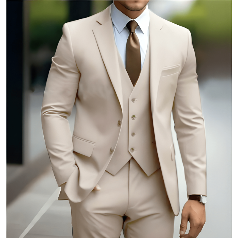Mężczyzna | Garnitur 3-Częściowy | Marynarka Kamizelka Spodnie | Slim Fit | Styl Weselny