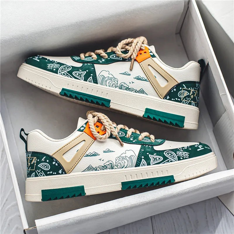 Męskie Sneakersy Casual | Oddychające Buty Sportowe | Płaska Elastyczna Podeszwa | Sznurowane Całoroczne