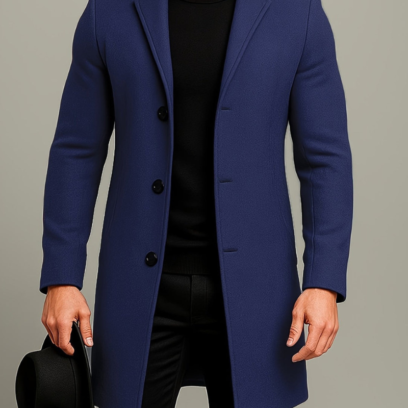 Mężczyzna | Długa Kurtka Zimowa | Regular Fit | Zapięcie na Guziki | Klasyczne Klapy | Styl Formalny i Casual