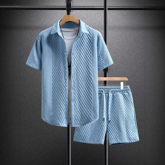 Mężczyzna | Zestaw Letni | Koszula z Kołnierzykiem | Spodenki z Troczkiem | Casual Fit | Dwuczęściowy