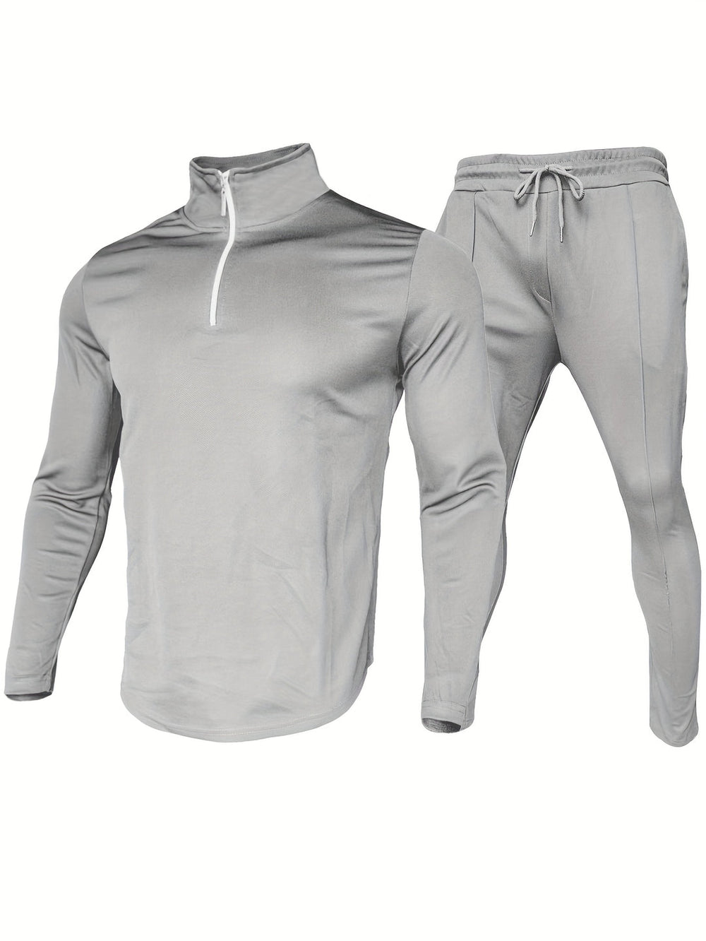 Mężczyzna | Dres 2-Częściowy | Bluza z Zamkiem 1/4 | Spodnie ze Sznurkiem | Styl Sportowy