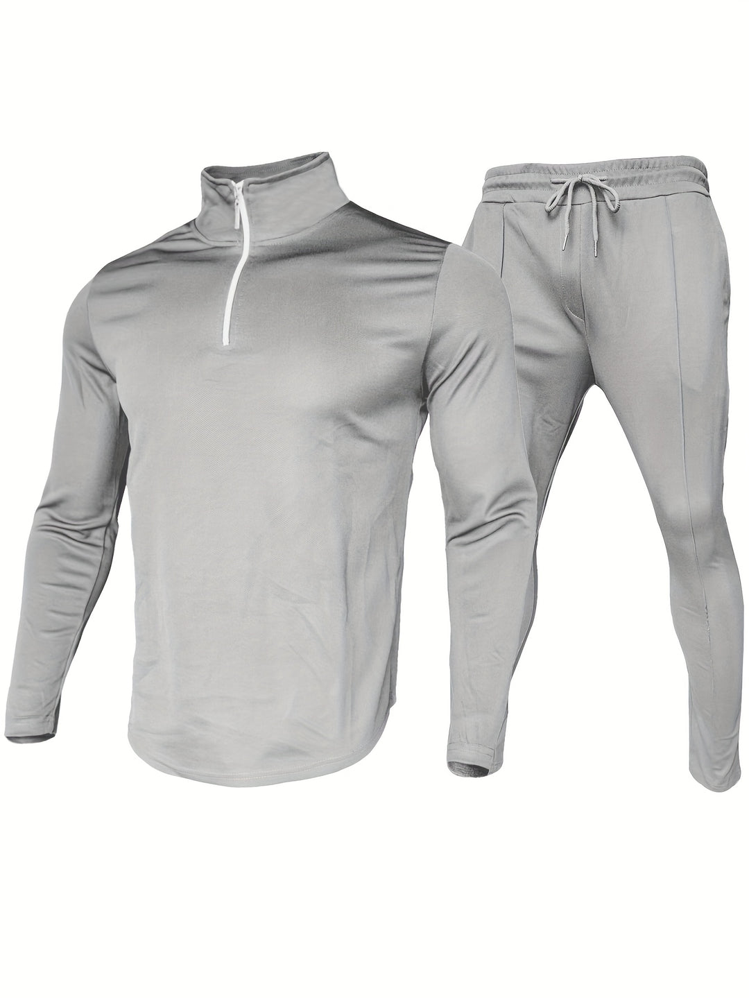 Mężczyzna | Dres 2-Częściowy | Bluza z Zamkiem 1/4 | Spodnie ze Sznurkiem | Styl Sportowy