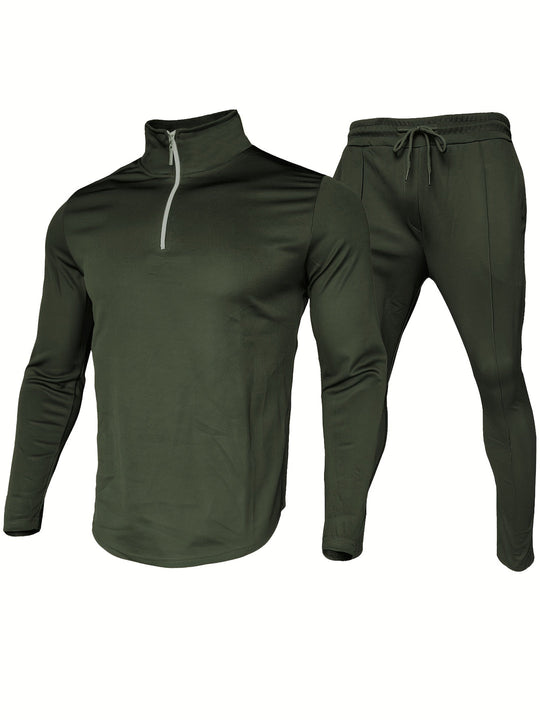 Mężczyzna | Dres 2-Częściowy | Bluza z Zamkiem 1/4 | Spodnie ze Sznurkiem | Styl Sportowy