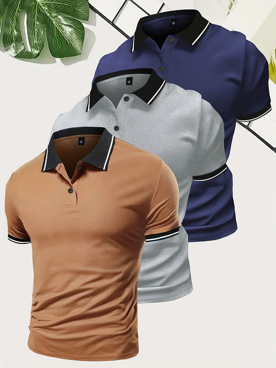 Mężczyzna | Zestaw 3 Koszulek Polo | Krótki Rękaw | Gładki Design | Lekka Tkanina | Styl Casual